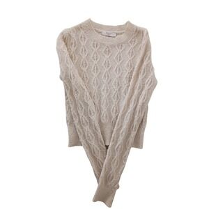 Elodie Cream Cable Knit Diamond Pattern Sweater Fits S Casual Chic